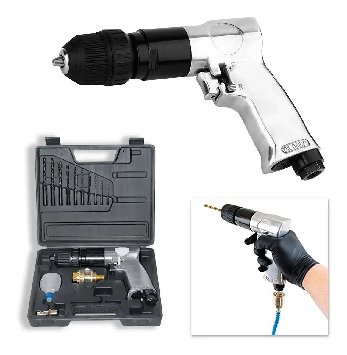 Furadeira pneumática Flovi com mala + 16 peças