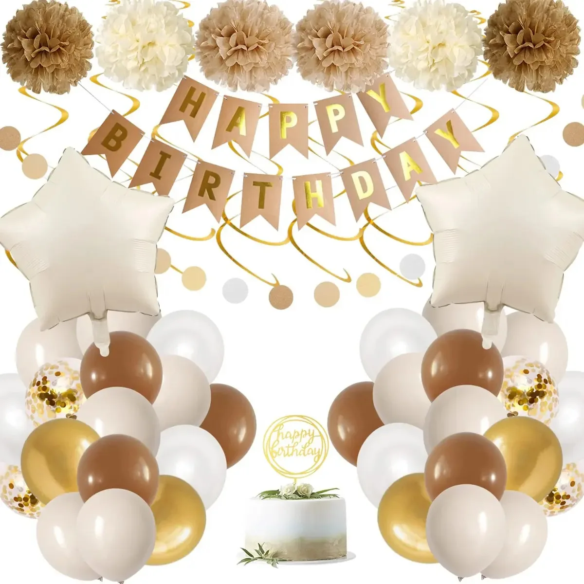 Decoração de aniversário: balão bege, decoração de festa feliz, cor: marrom, marrom