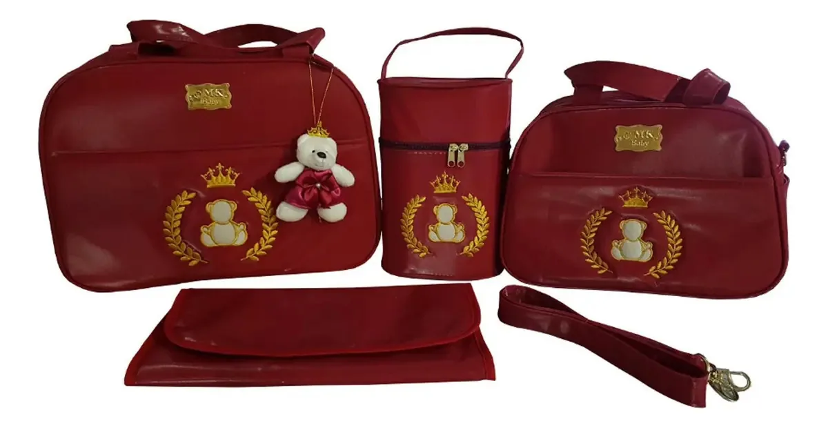 Kit 2 Bolsas Maternidade + Trocador + Porta Mamadeira Vinho