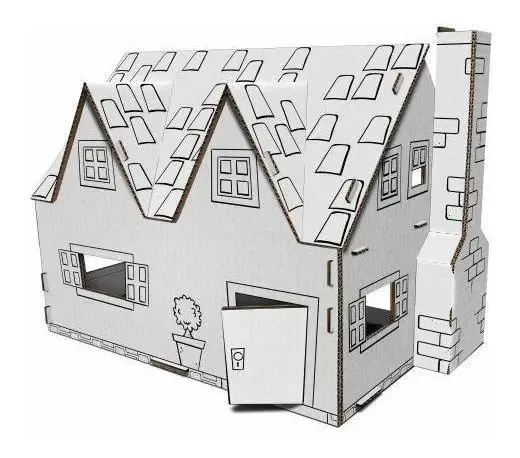 Casa De Papelão Para Montar E Colorir