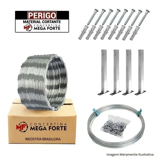 Concertina Mega Forte Muro Perimetral Kit 10mts 45cm 4 Haste