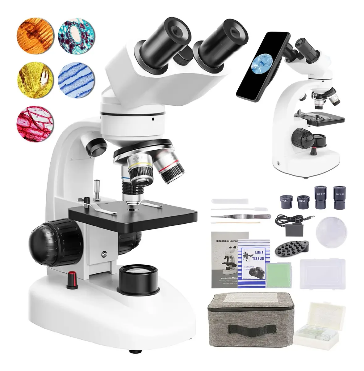 Microscópio binocular LAKWAR 40x-1000x Microscópio óptico profissional Microscópios biológicos para adultos e crianças com iluminação LED dupla