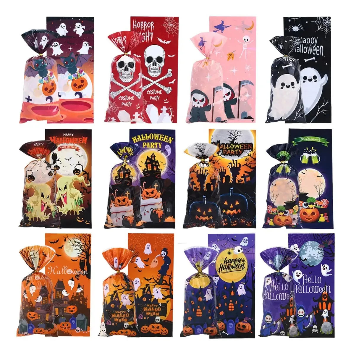 150 sacos de celofane Candy Pumpkins Halloween Party