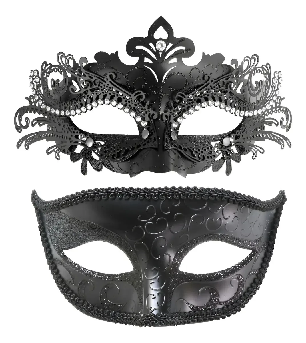 2 máscaras, máscaras de festa, Halloween, casal, carnaval, cosplay, preto