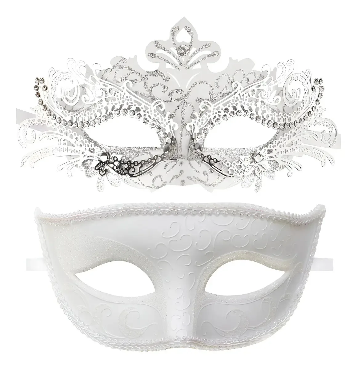 2 máscaras, máscaras de festa, Halloween, casal, carnaval, cosplay, branco