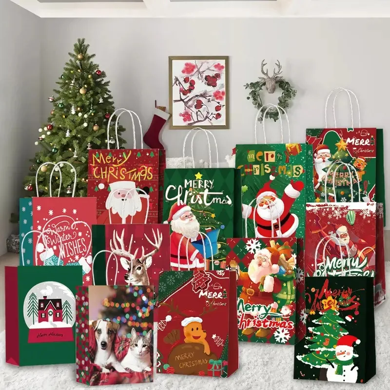 24 sacolas de Natal, papel kraft, guloseimas