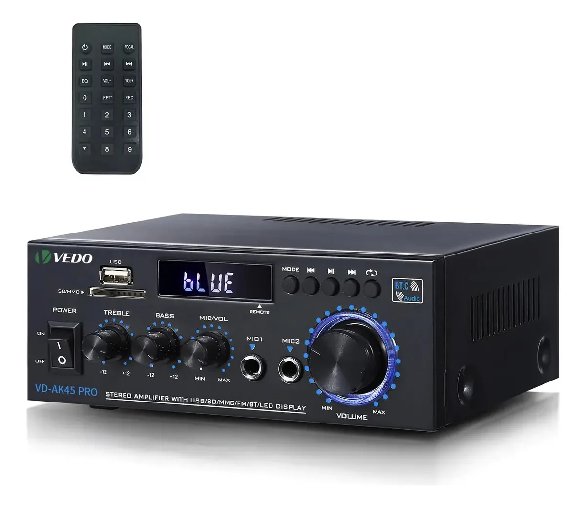 Receptores Estéreo Bluetooth Amplificador Áudio Doméstico Cor Preto Potência De Saída Potência máxima 400W*2, RMS 50W*2,110V/220v