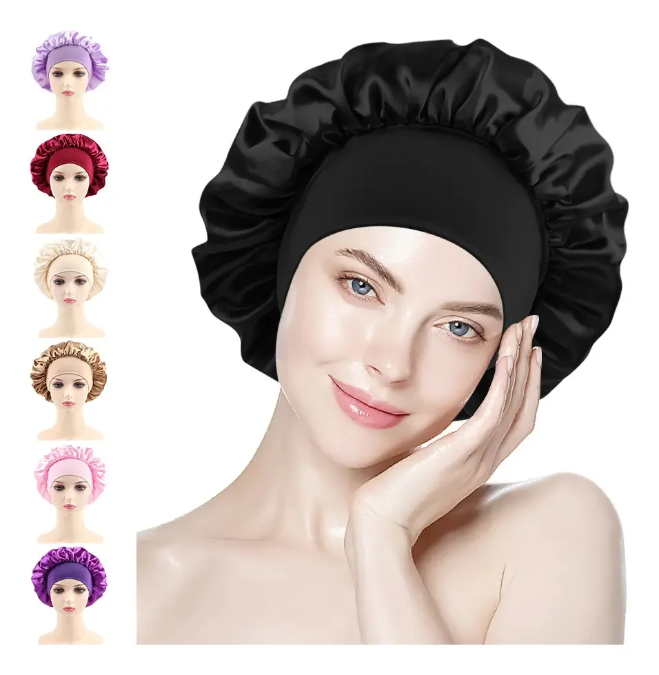 Chapéus de dormir reutilizáveis, chapéus de beleza elásticos, pretos