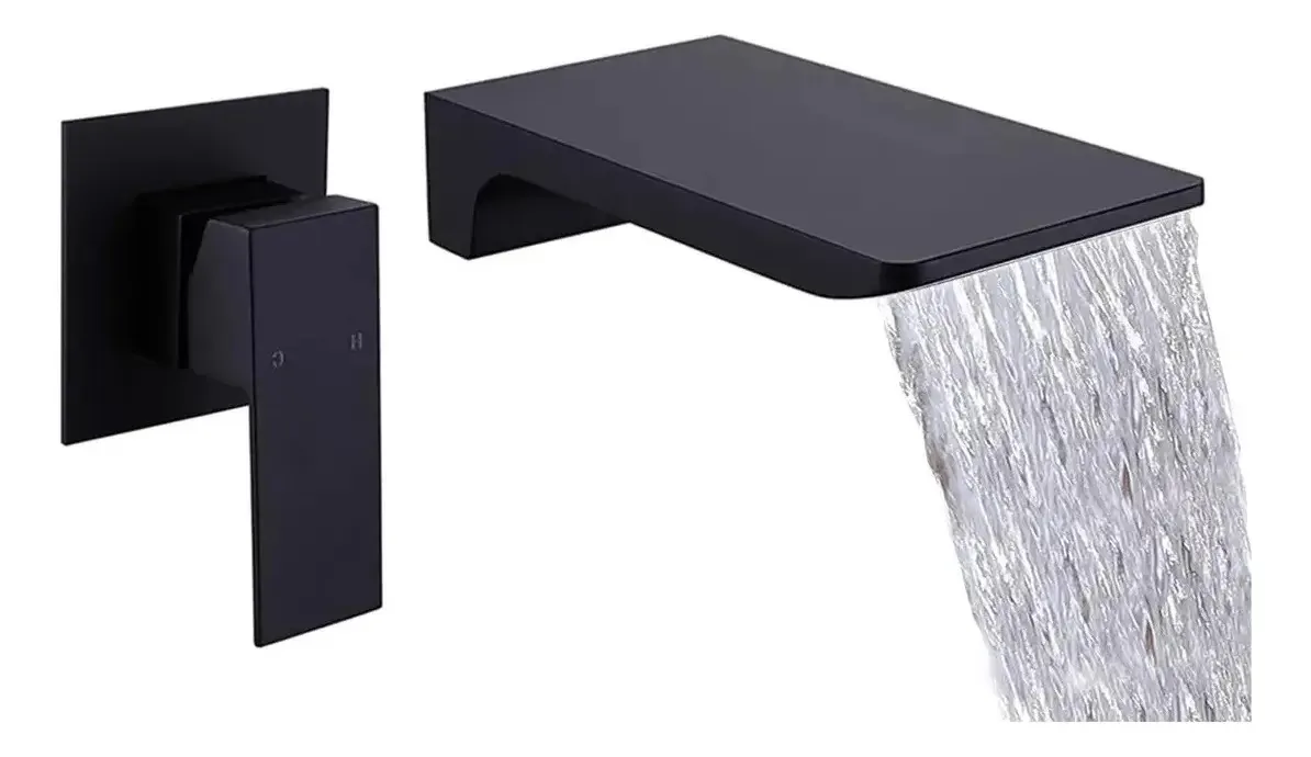Conjunto de torneiras de parede de banheiro em cascata Torneiras suspensas de parede com acabamento preto fosco Torneiras suspensas na parede Instalação oculta Torneiras de banheira suspensas na...