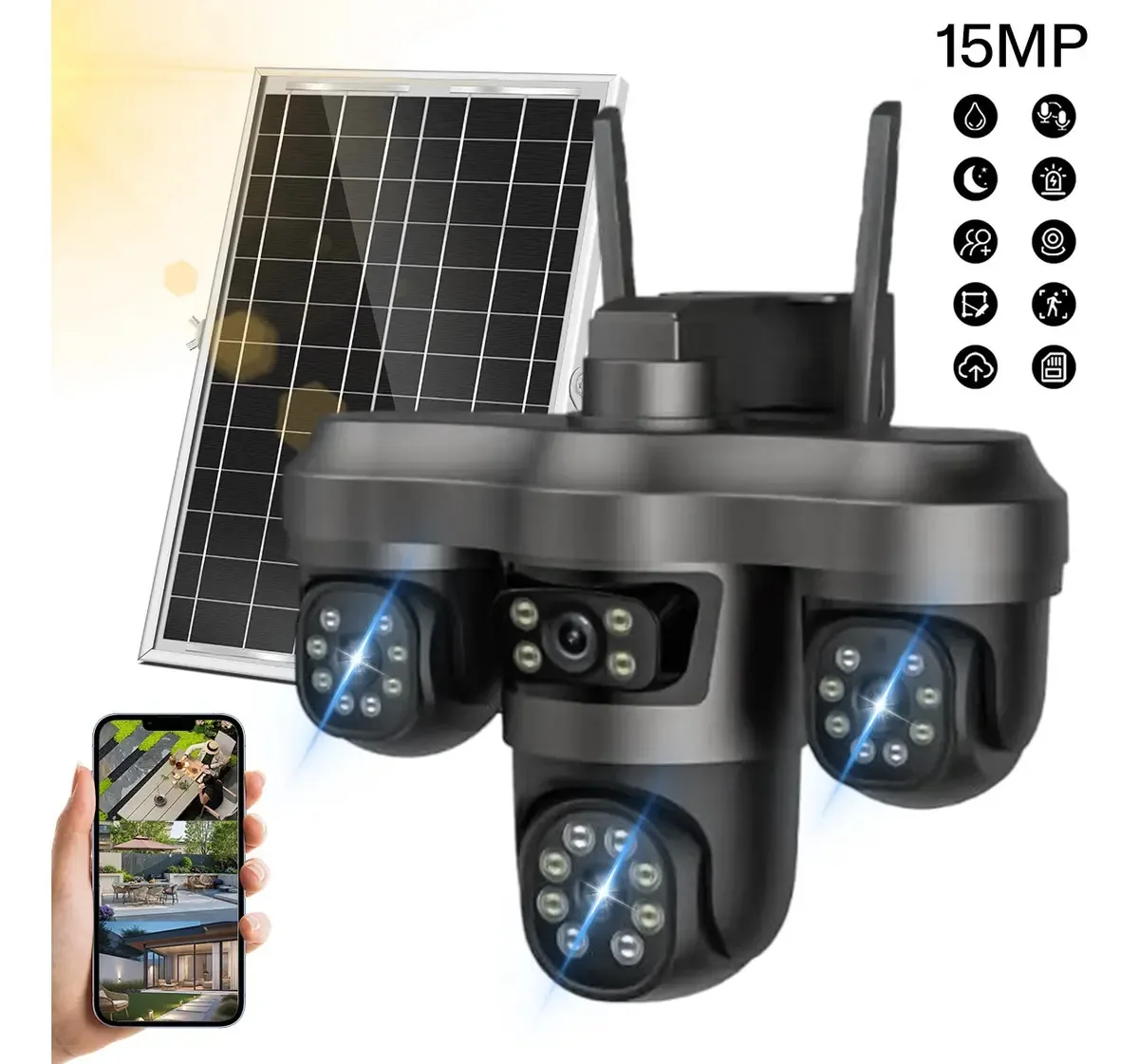 Câmeras de segurança solar 3 câmeras 15mp 4k Night Vision
