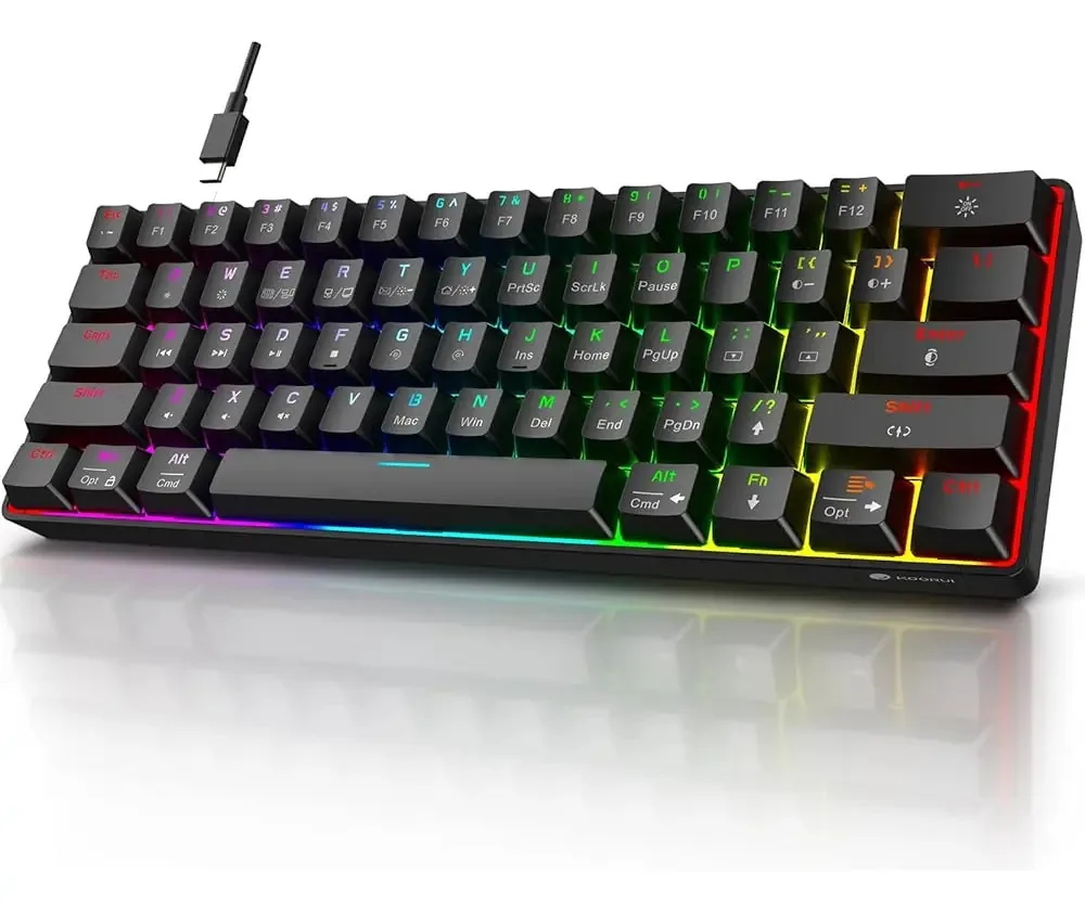 Teclados para jogos Koorui 60%, teclado mecânico de 61 teclas