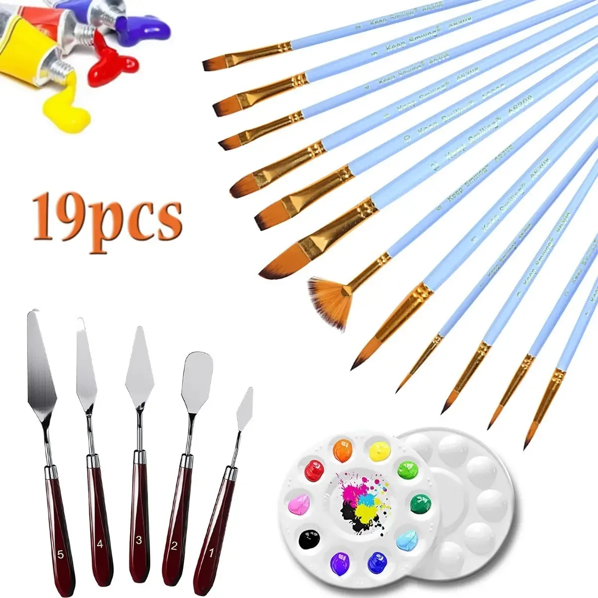 19 pincéis de aquarela/espátulas/pincéis profissionais Blue Bristles