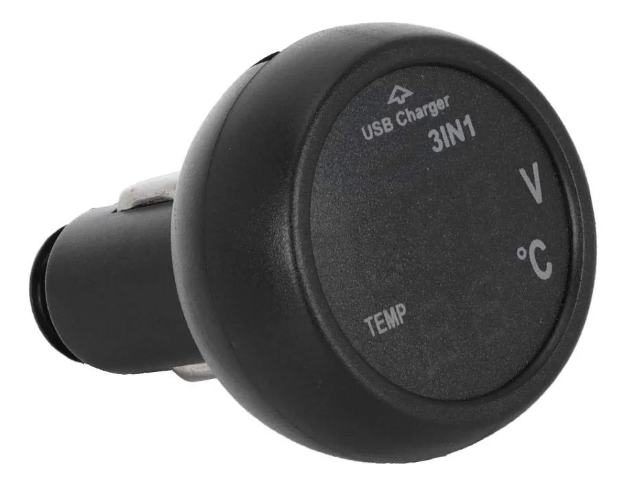 Carregador Multifuncional Kimiss, 3 Em 1 Carro Auto 12v/24v Voltímetro Digital LED Termômetro Carregador USB