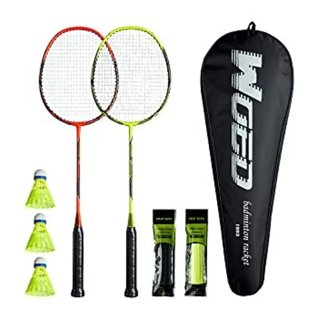 Woed Batens - Conjunto de 2 Jogadores de Badminton, Raquetes de Badminton de Fibra de Carbono, Raquetes de Badminton para Quintal, Academia com 3 Petecas, 2 Fitas de Pegada e 1 Bolsa