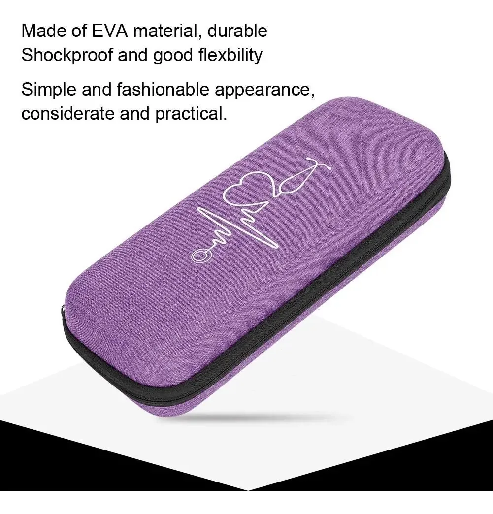 Bolsa de Armazenamento de Estetoscópio Wytino, Estojo de Armazenamento de Viagem EVA para Estetoscópio, Caixa Multifuncional com Bolso de Malha para Proteção de Estetoscópio (Roxo)