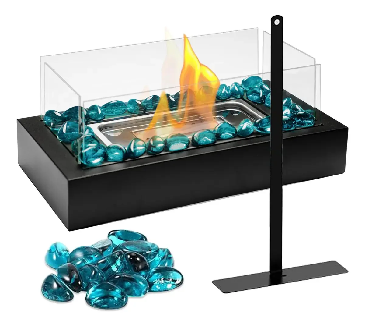 Fogueira de mesa portátil com decoração de vidro de fogo I