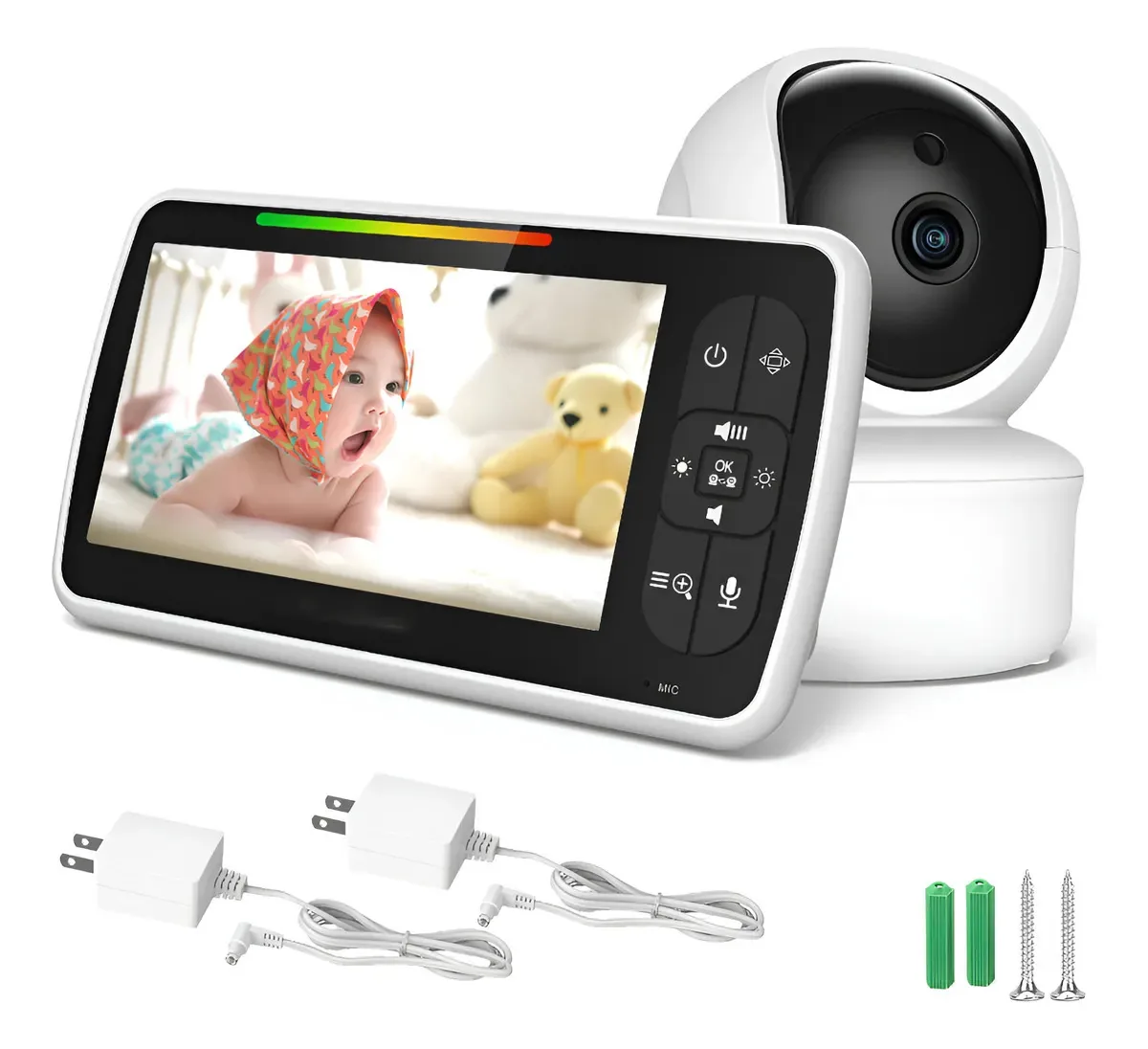 Monitor de bebê Ttmxi de 5 polegadas, monitor de bebê com câmera branca