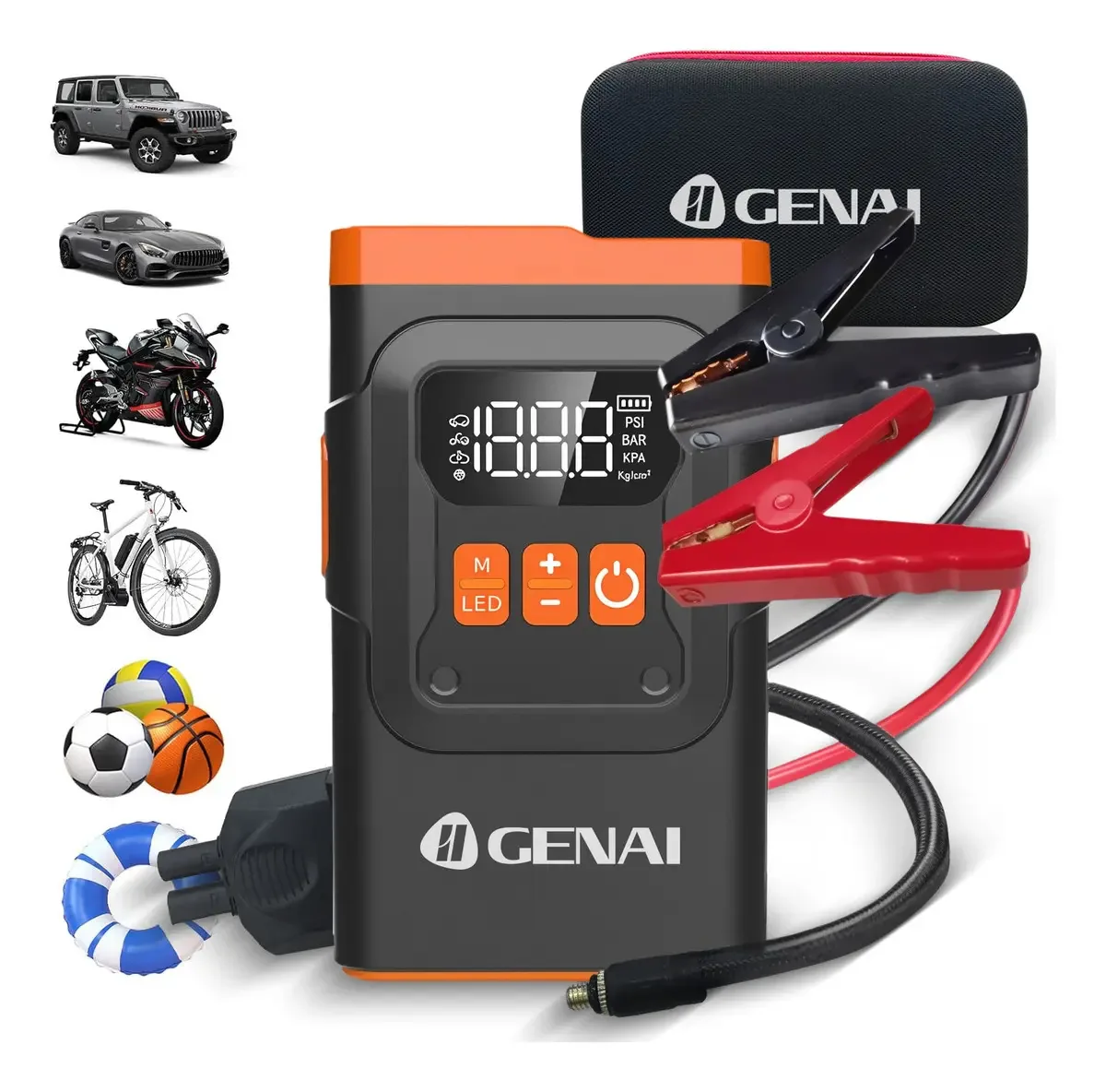 Auxiliar Partida Bateria Portátil Compressor Power Bank 4em1