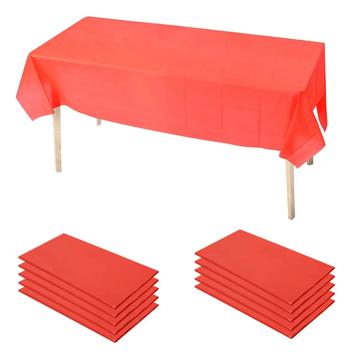 10 toalhas de mesa descartáveis retangulares vermelhas | Mesa de festa | Produtos para festas: toalhas de mesa de plástico duráveis e descartáveis