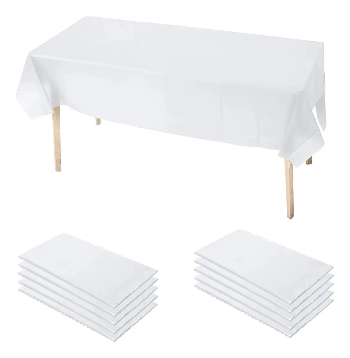 10 toalhas de mesa descartáveis retangulares brancas | Mesa de festa | Produtos para festas: toalhas de mesa de plástico duráveis e descartáveis