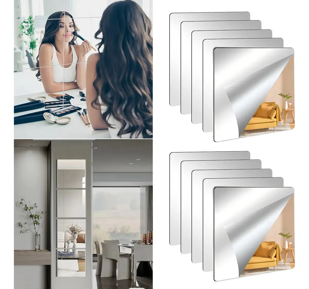 12 peças de espelhos quadrados de corpo inteiro, 20* 20 cm, material acrílico. Espelhos de parede decorativos para decoração de banheiro, sala de estar, quarto de aluguel de quarto, academia,...