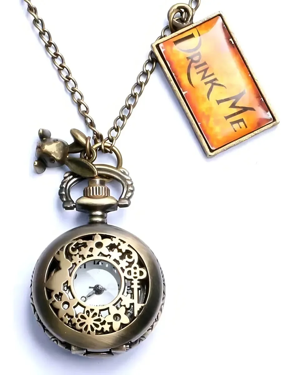 Onwon Vintage Drink Me - Relógio de bolso com colar de quartzo