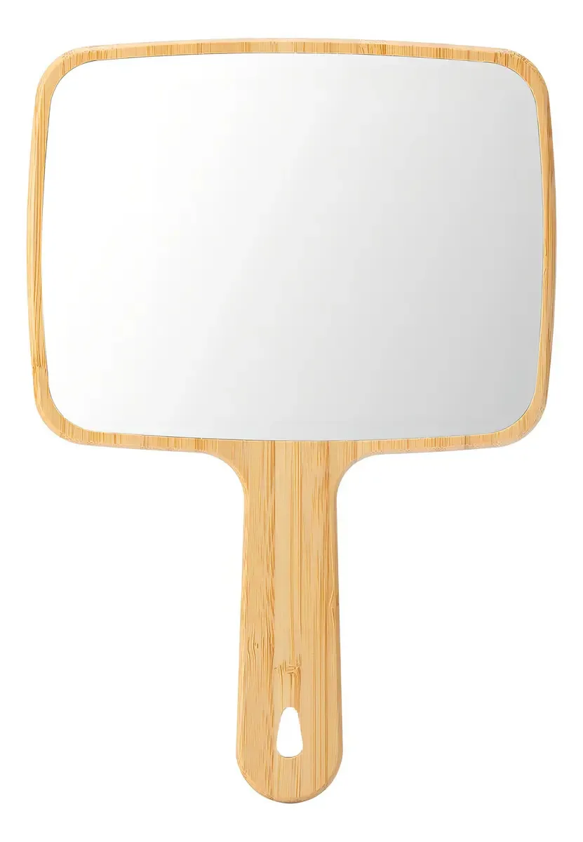 Espelho de mão Yeake, espelho de mão de bambu natural com