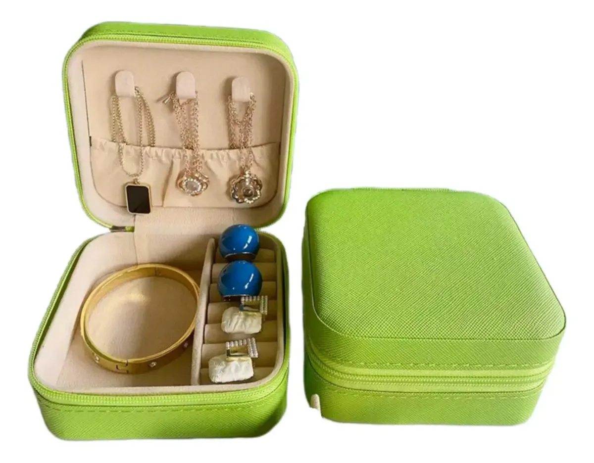 Caixa de joias de viagem portátil de 2 peças para joias e colares, cor verde matcha