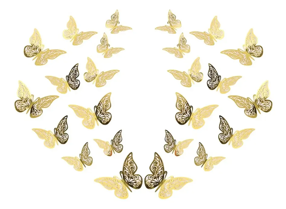 180 unidades de adesivos decorativos de borboletas 3D, buquês, acessórios, cor dourada