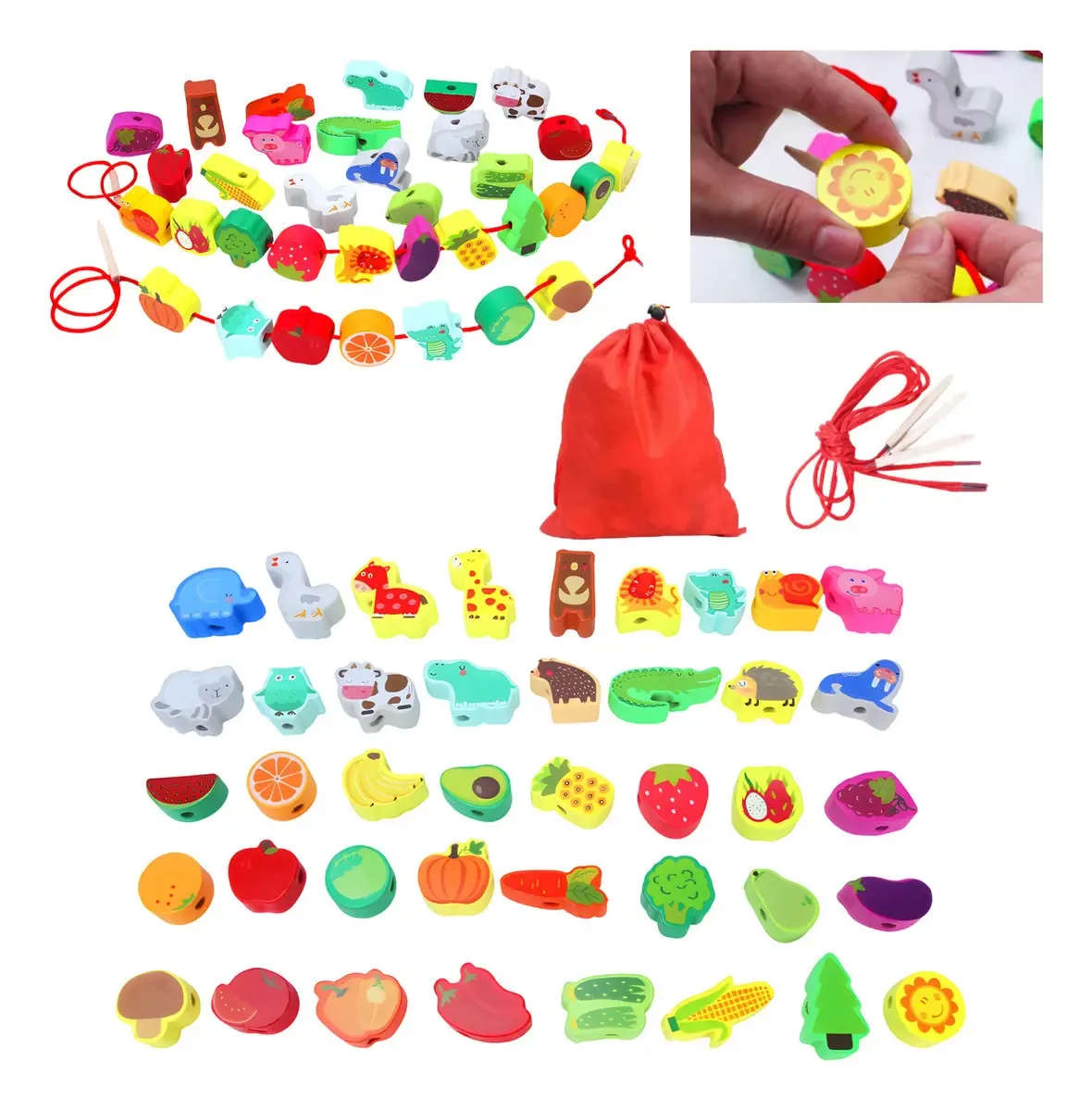 Brinquedos infantis Montessori, 42 peças de brinquedo de rosqueamento frisado
