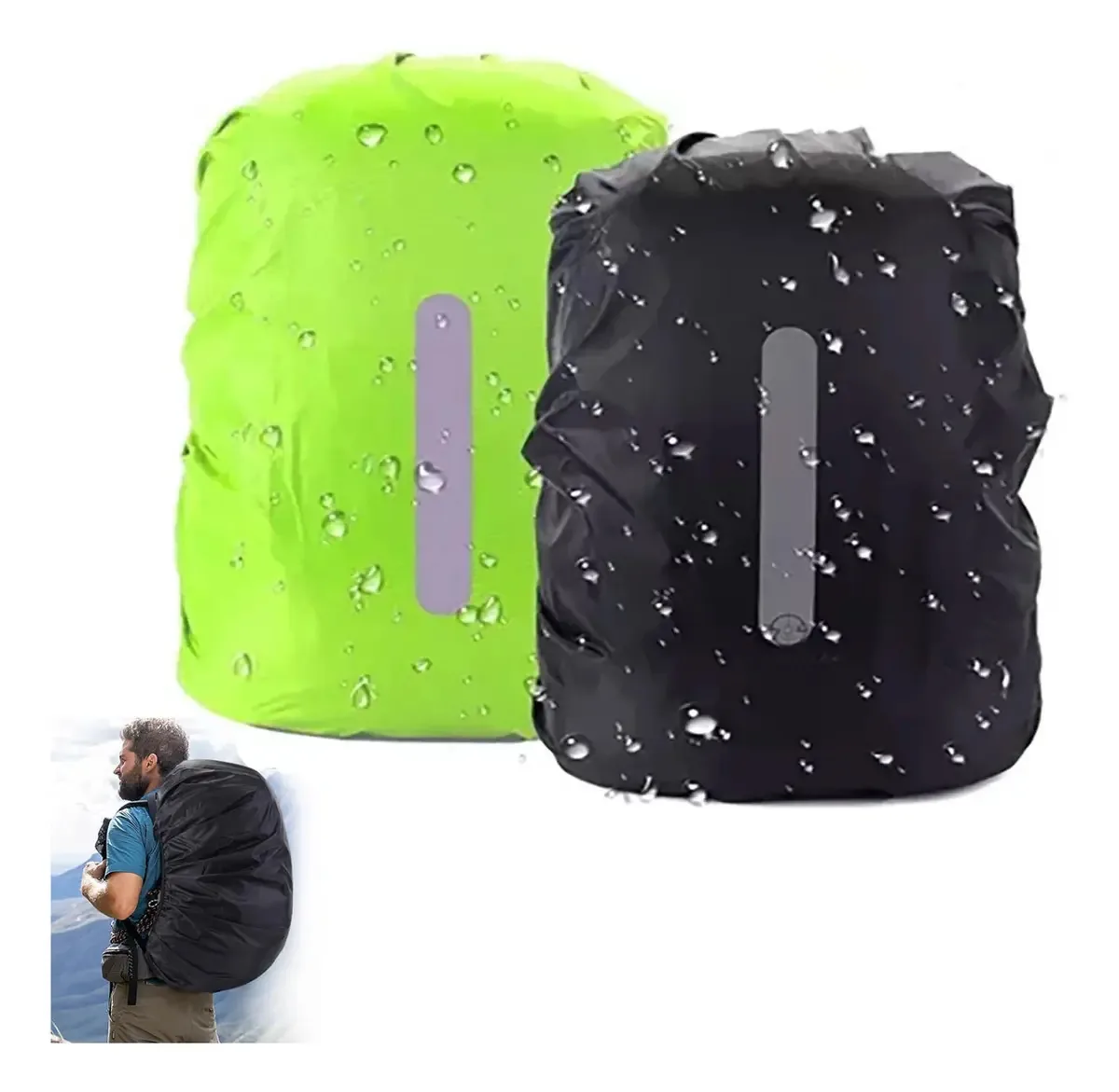 Protetor de chuva para mochilas com faixas refletivas, 2 unidades de proteção contra chuva para mochilas de 40 litros, capa de chuva, mochila impermeável, para caminhadas e acampamentos