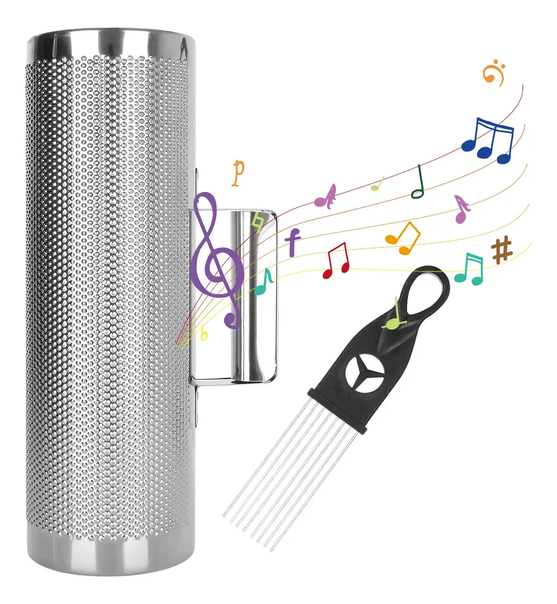 Guiro de metal de 10 x 3 polegadas com raspador - Instrumento de percussão para salsa, merengue, ao vivo e estúdio - Efeito sonoro profissional