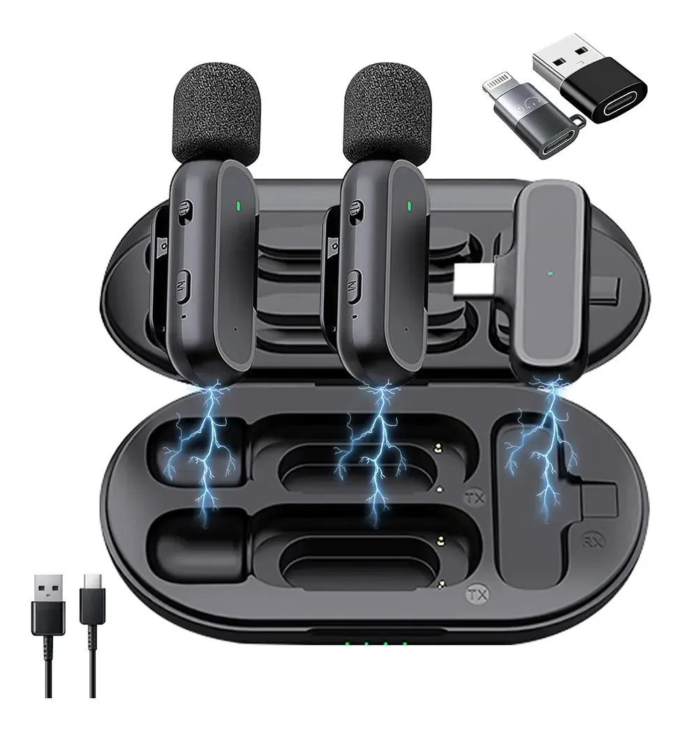 Microfone sem fio Lavalier, microfones sem fio tipo C com 2 adaptadores, microfone de lapela sem fio para telefones e laptops podem ser usados para transmissões ao vivo