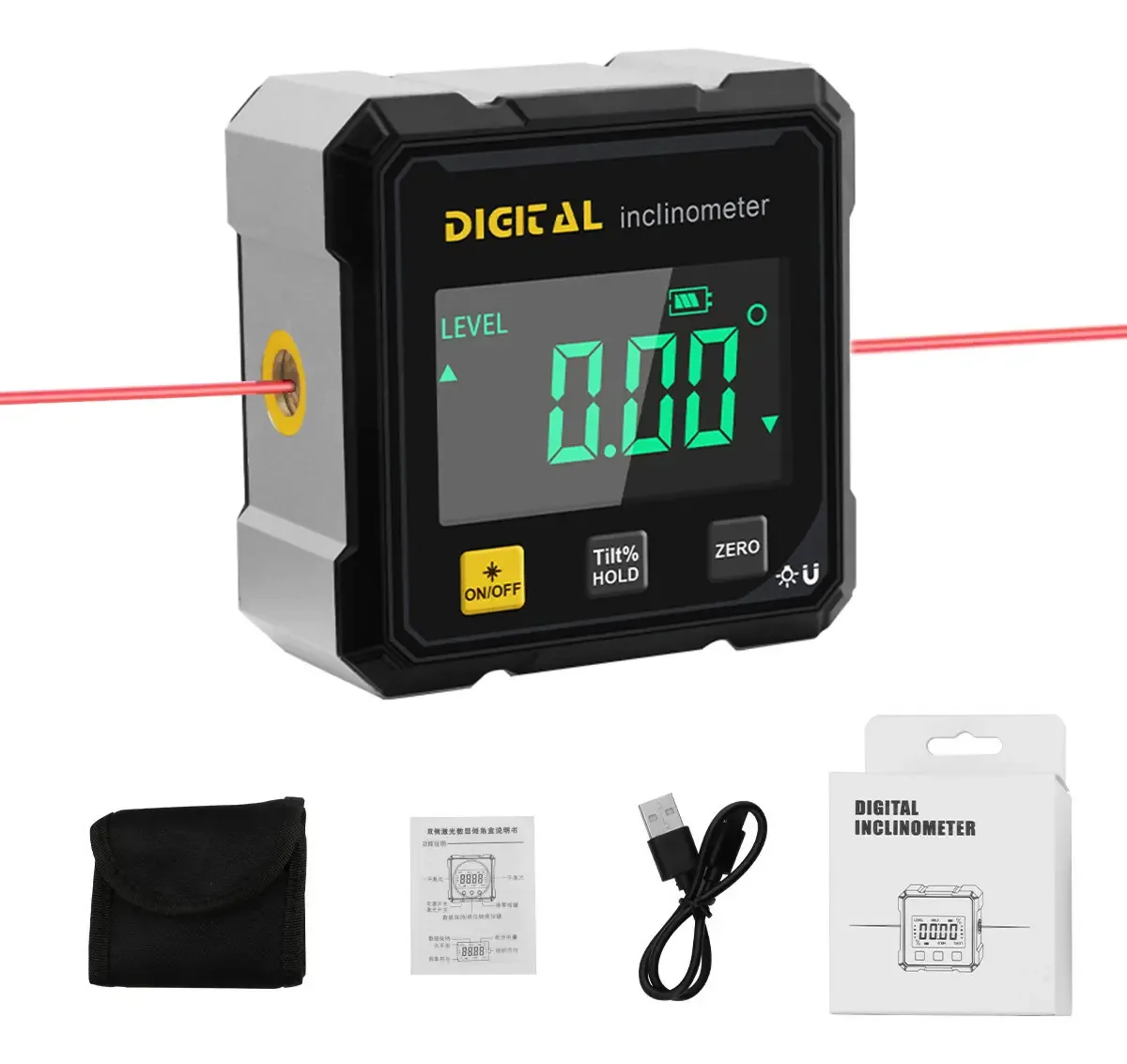 Inclinômetro Digital Magnético Inclinômetro Digital Digimess Profissional Medidor De Ângulo 360° Com Nível Laser Duplo E Carregamento Type-c