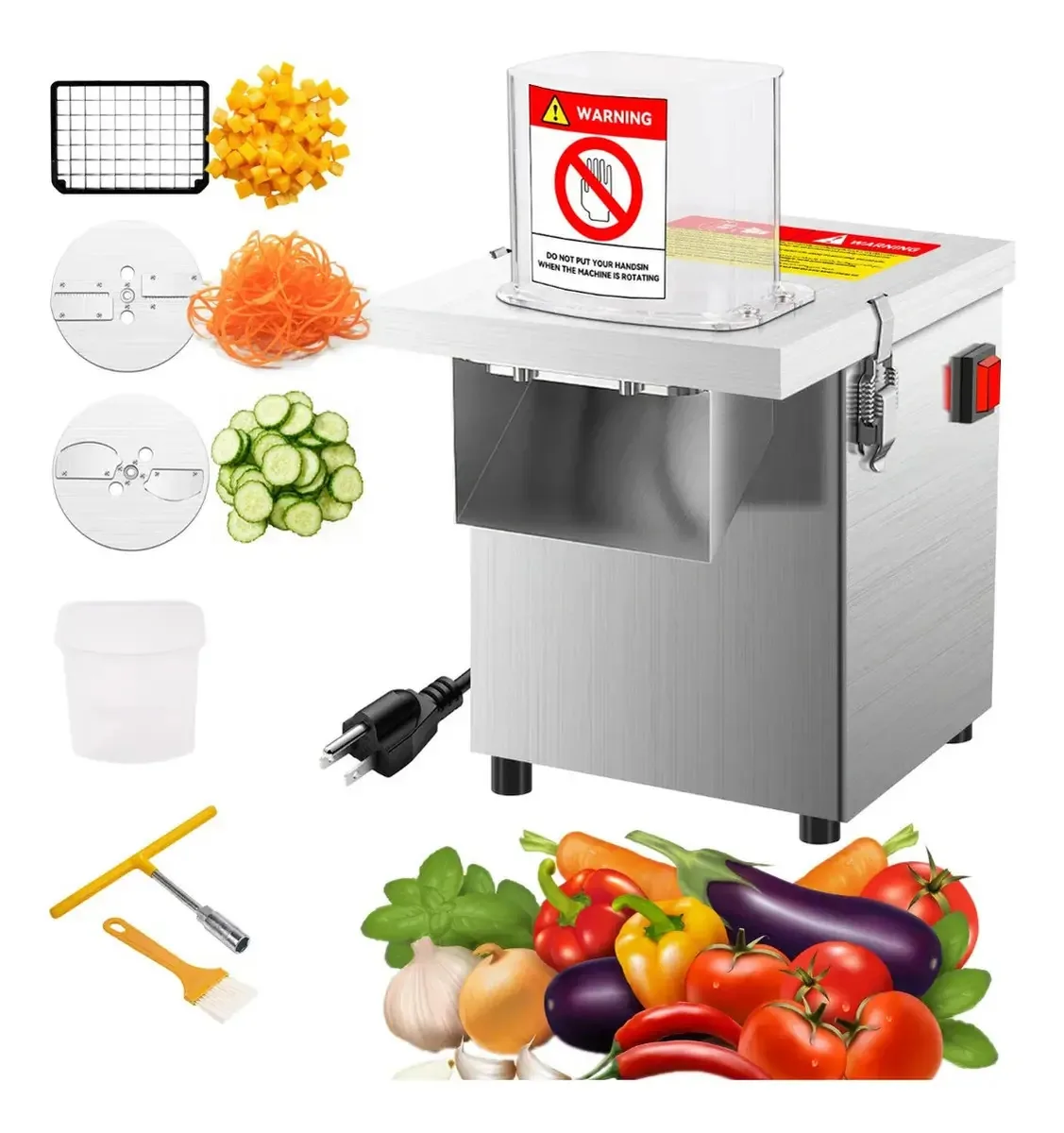 Picador comercial de frutas e vegetais com 3 lâminas de prata