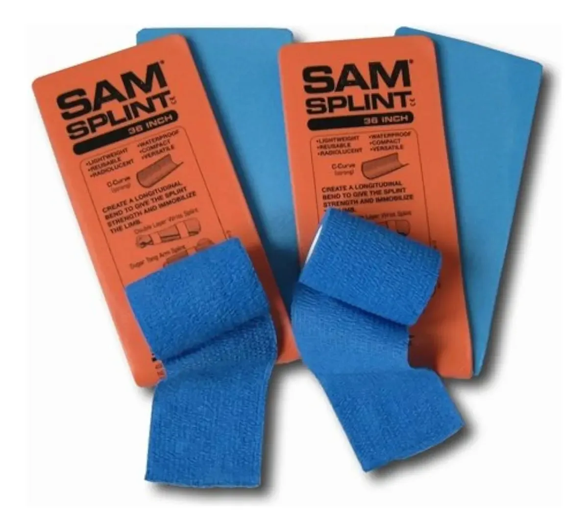 Pacote combinado Sam® Splint: 2 talas de 36 laranja/azul e 2