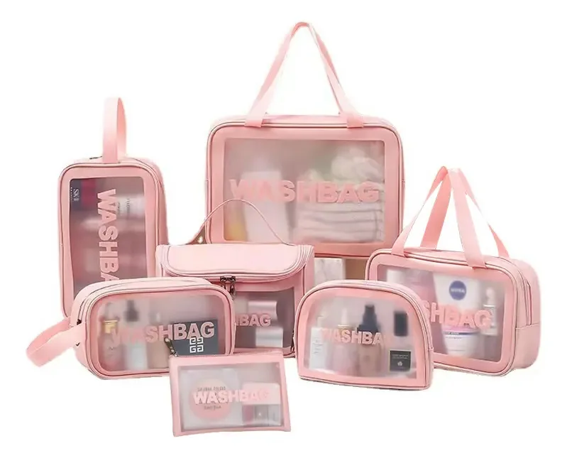Kit de bolsa de higiene profissional, caixa de cosméticos de viagem feminina - rosa