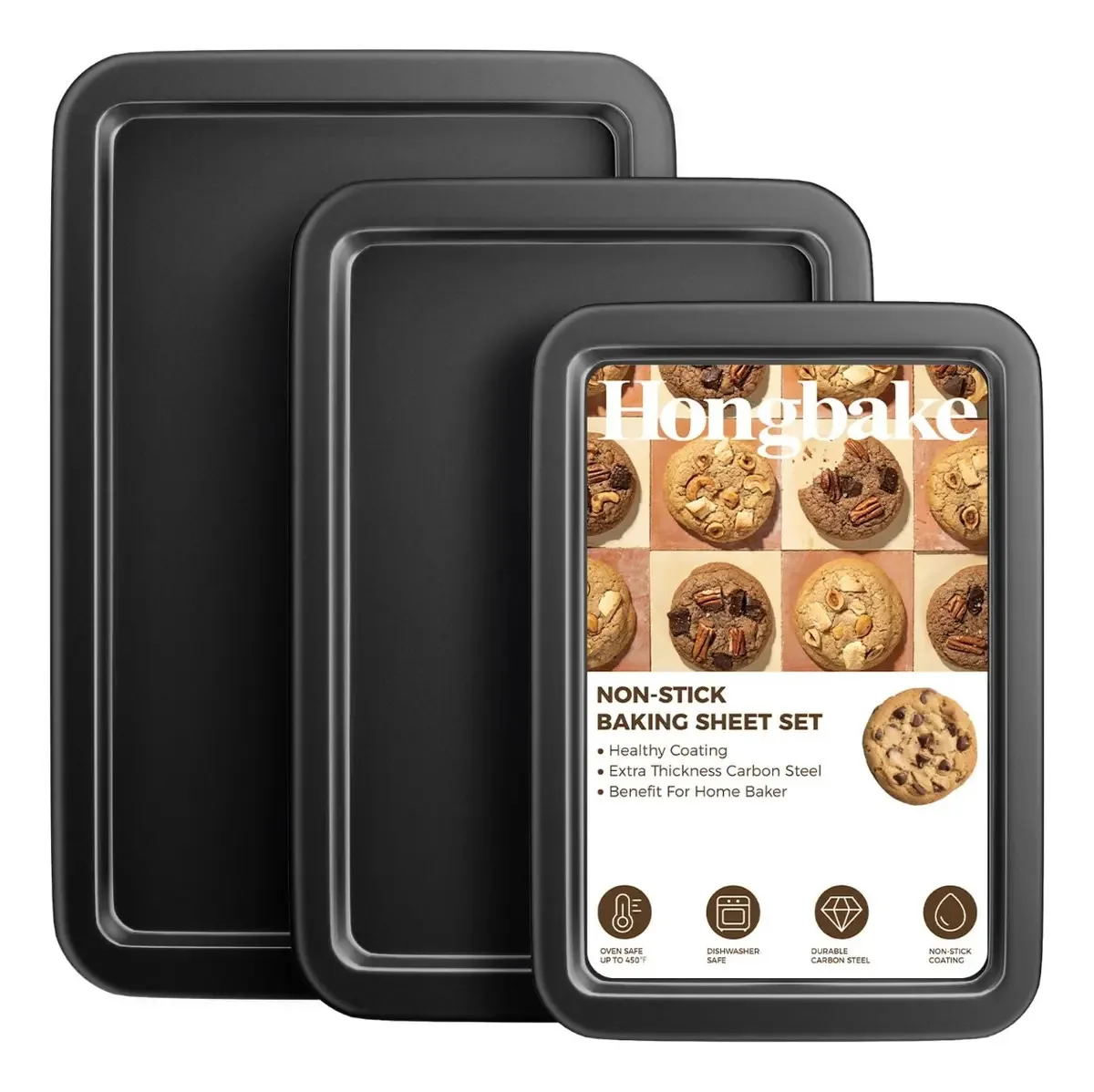 Bandejas Hongbake, bandejas para assar biscoitos, 3 unidades, cinza