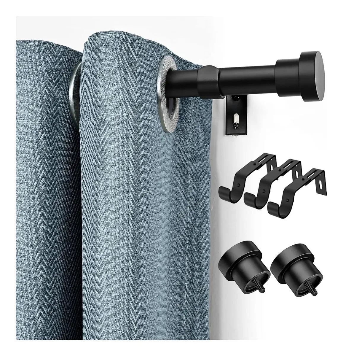 Barra extensível: comprimento mínimo de 80 cm, comprimento máximo de 2,35 m, cortinas Briofox, 235 cm, cor preta