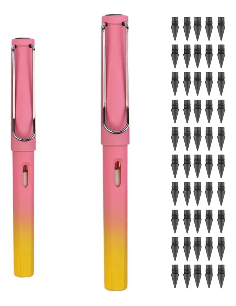 2 lápis Magic Infinity com borracha incluem borracha, 52 peças com traço rosa/amarelo