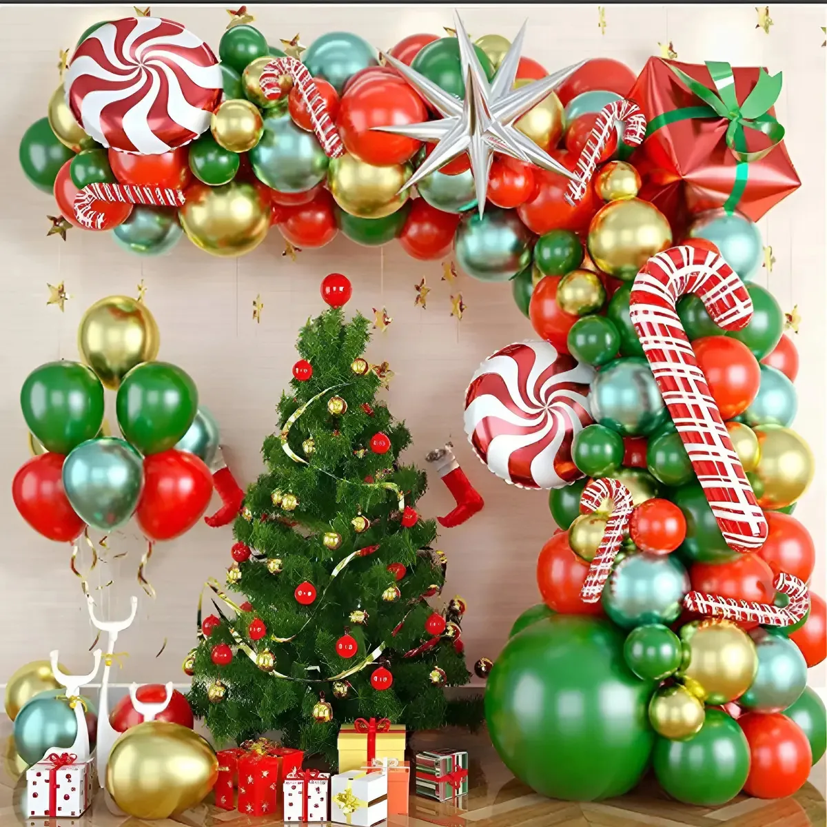 109 balões de Natal com fitas e balões de Natal multicoloridos coloridos