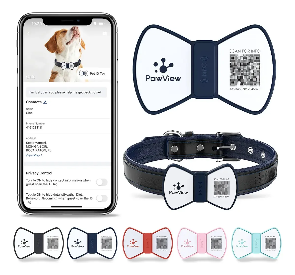 Placa de Identificação para Cães e Gatos de Silicone Redonda com QR Code PawView, Azul
