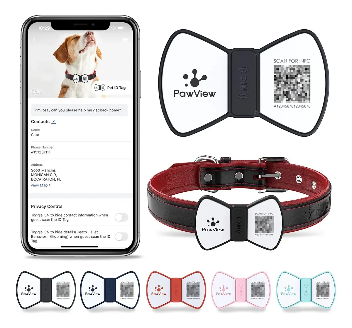 Placa de Identificação PawView para Cães e Gatos, Redonda de Silicone com Código QR