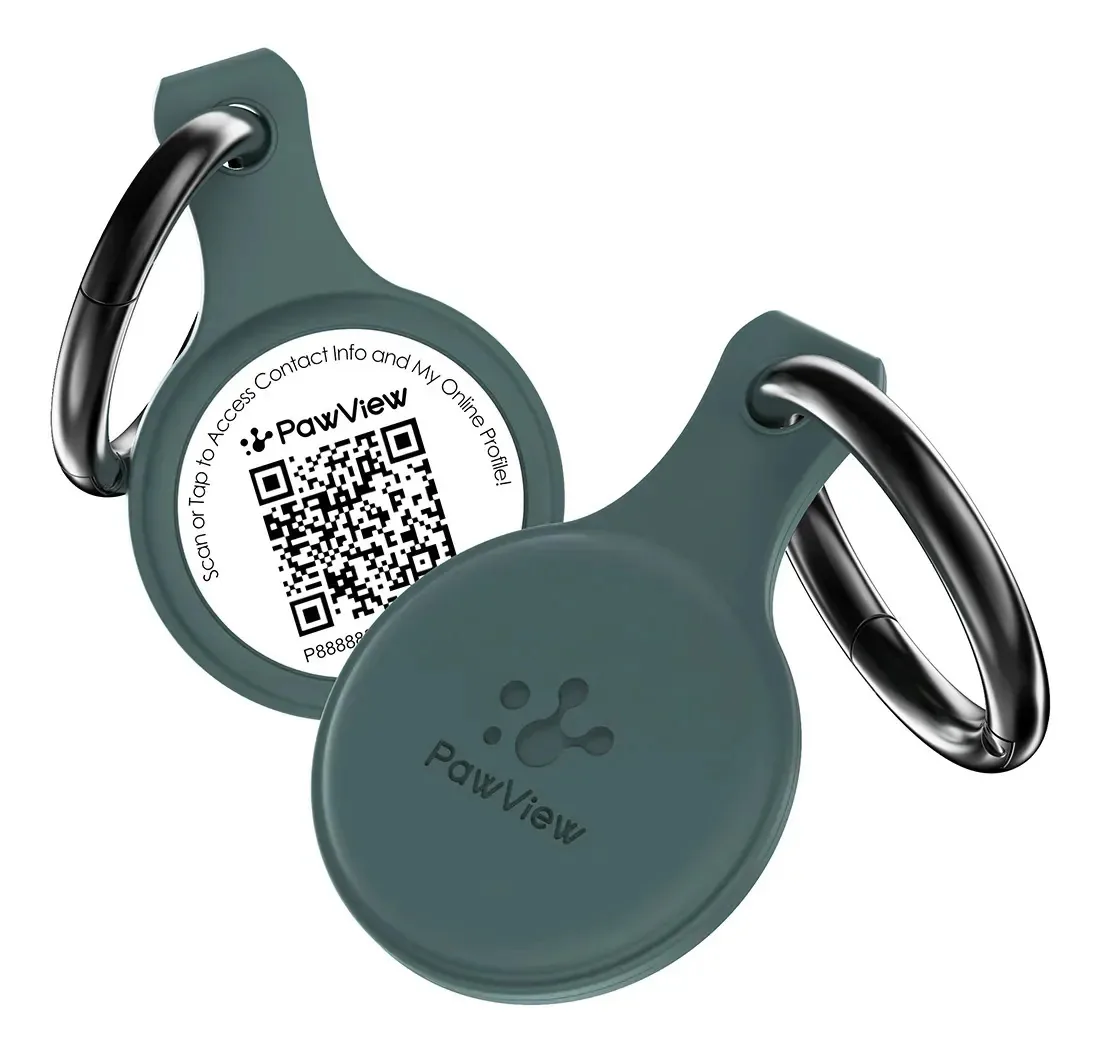 Plaquinha de Identificação PawView com QR Code e NFC para Cães e Gatos Verde