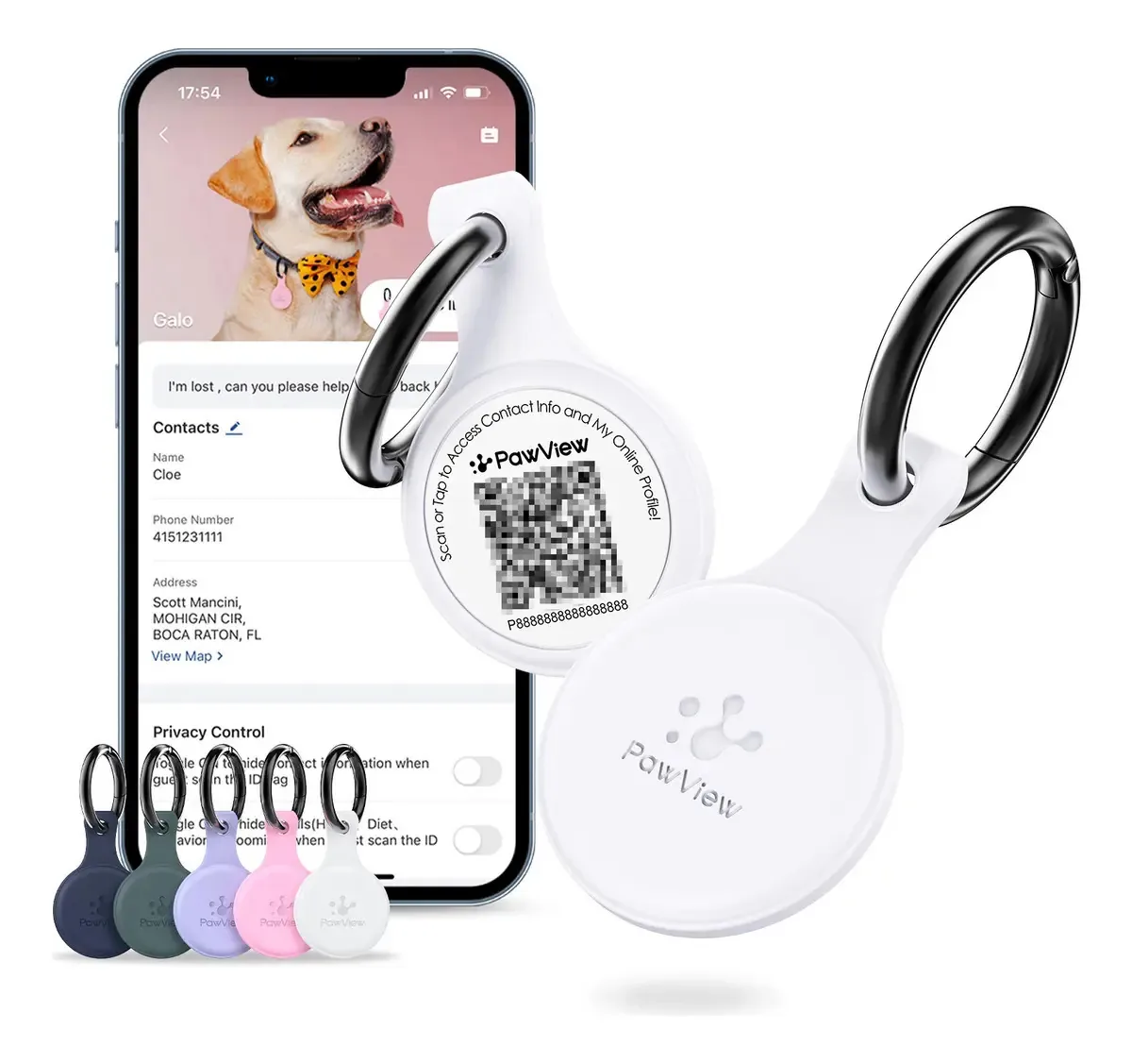 Placa de Identificação PawView para Cães e Gatos com QR Code e NFC Digital