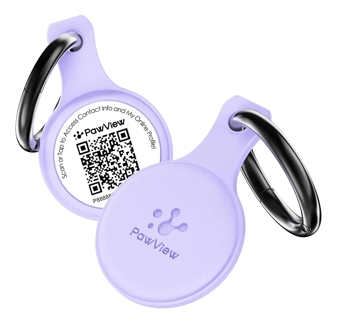 Placa de Identificação PawView para Pet com QR Code e NFC – Lilás