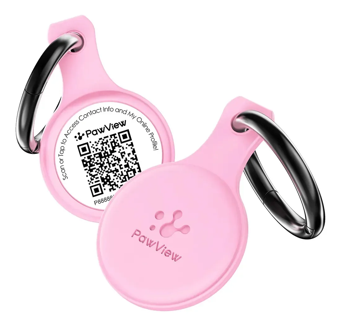 Placa de Identificação PawView para Pet com NFC e QR Code, em Silicone Rosa