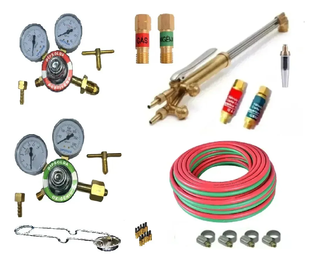 Kit Completo Oxi Acet Corte, Maçarico Reguladores Acessóri