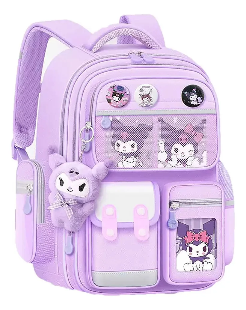 Uma mochila escolar Kuromi para meninas, mochila escolar pequena de cor clara