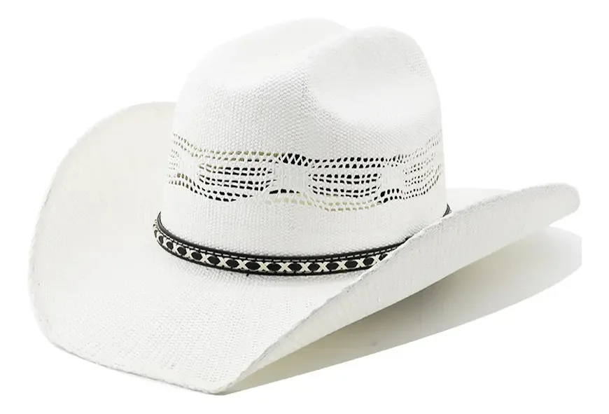 Para Chapéu Country Americano Branco Ventilado Com Strass F Tamanho M